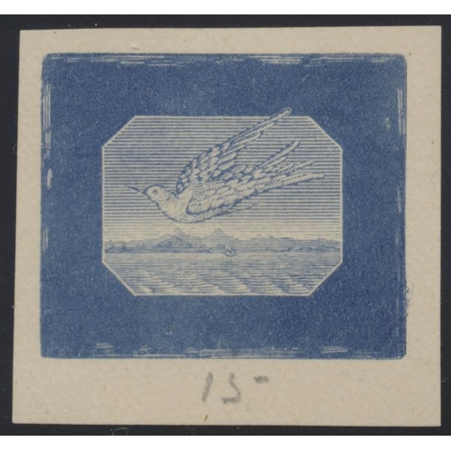 145 - Cook Is. 1893 Cousins progressive die proof of the vignette for the Torea issue, in blue on wove pap... 