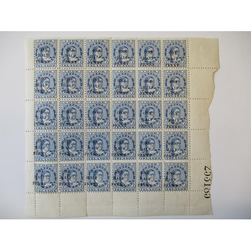 149 - Cook Is. A lovely example of the 1899 (24 Apr) ½d on 1d in a mint block of 30 over 20 of which being... 