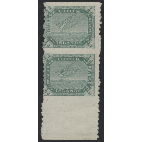 158 - Cook Is. 1902 ½d blue-green imperf between vert pair o.g.. An attractive and very scarce stamp. (SG ... 