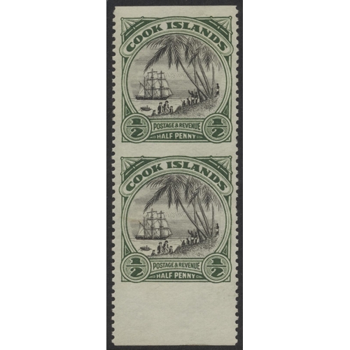 177 - Cook Is. 1932 ½d bottom marg vert pair, mtd on top stamp, variety “imperf horiz”. (SG 99 var) Cat £4... 