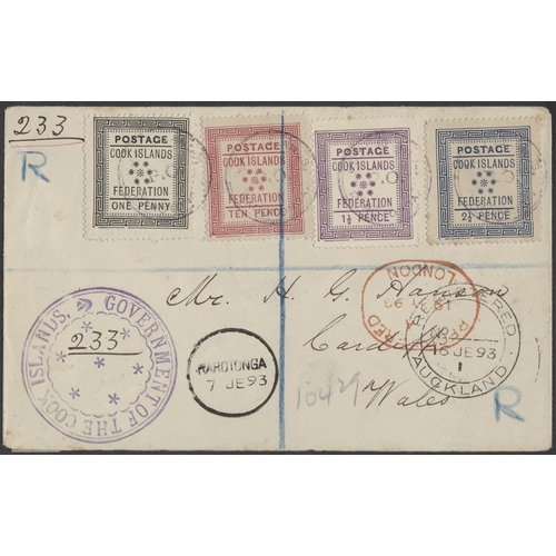 201 - Cook Is. Selection of early covers (6) with two similar covers to the same addressee in Wales, both ... 