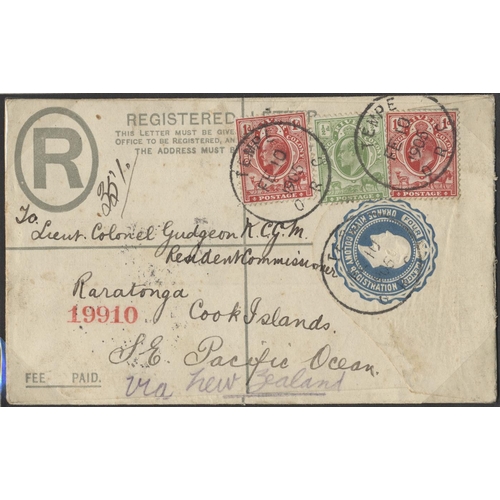 215 - Cook Is. Selection of incoming mail to the Cook Is, 1896-1951, with 1896 GB 2½d purple p.stat env br... 