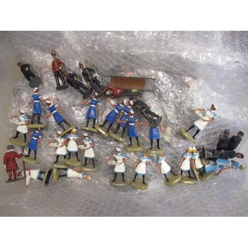 193 - Large unboxed collection of metal and plastic figures in 2 boxes, range of makers including Britains... 