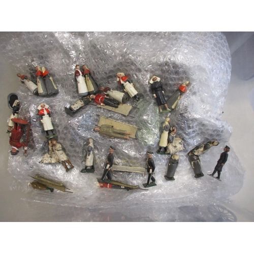 193 - Large unboxed collection of metal and plastic figures in 2 boxes, range of makers including Britains... 