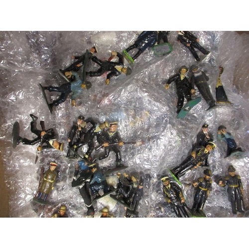 194 - Large unboxed collection of metal and plastic figures in 2 boxes, range of makers including Britains... 