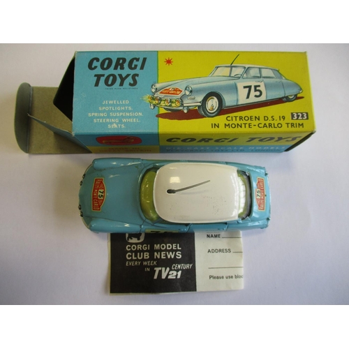 259 - Corgi. Boxed range with Monte-Carlo Citroen DS 19 No 323, Thunderbird Sports No 215S, Sheriff's Olds... 