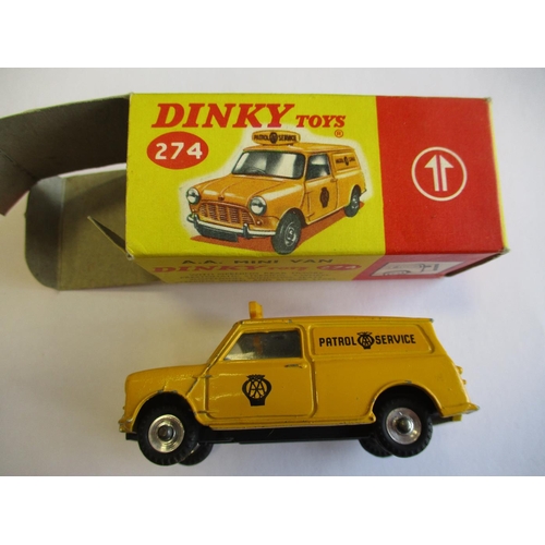 274 - Dinky. Range with Triumph Vitesse No 134, Cooper-Bristol No 233, AA Mini Van No 274, Saab 96 No 156,... 