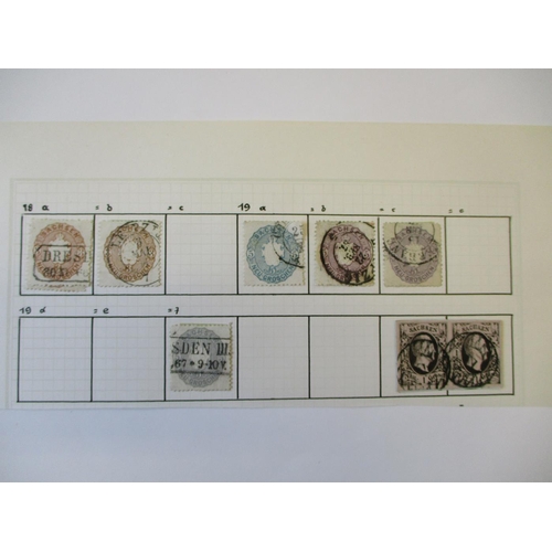 243 - Saxony. Fine used coln on leaves incl 1851 3pf (4), 1851 (1 Aug) ½ngr (2), 1 ngr (5), 2ngr (2), 3ngr... 