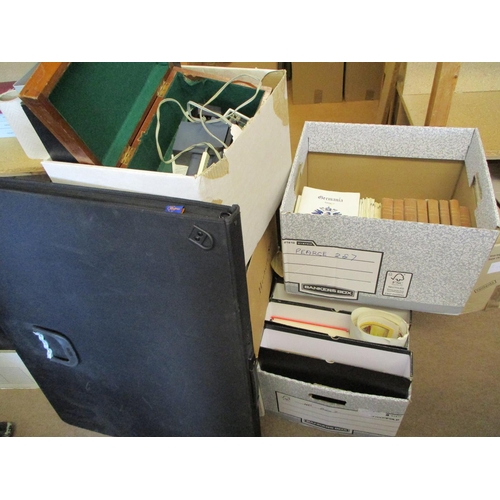 147 - Accessories. Clear-out accum in 9 boxes, with various albums and stockbooks, slip cases, bundles of ... 