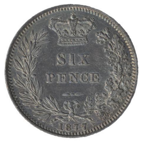 320 - 1877 sixpence, extremely fine. (See photo) (Y)