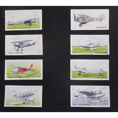 111 - Collection of 217 watercolour painted miniature aircraft by H.M. Absolon in album, mostly painted be... 