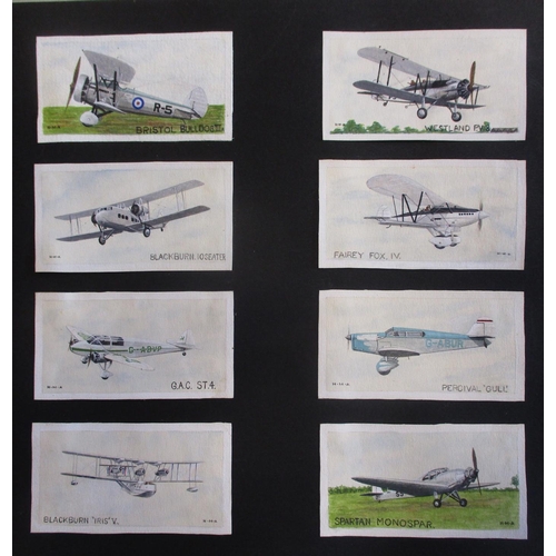 111 - Collection of 217 watercolour painted miniature aircraft by H.M. Absolon in album, mostly painted be... 