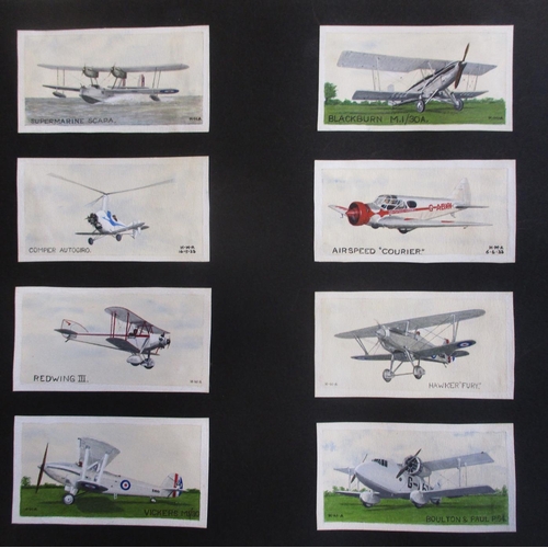 111 - Collection of 217 watercolour painted miniature aircraft by H.M. Absolon in album, mostly painted be... 