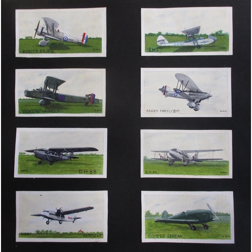 111 - Collection of 217 watercolour painted miniature aircraft by H.M. Absolon in album, mostly painted be... 