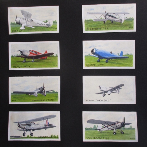 111 - Collection of 217 watercolour painted miniature aircraft by H.M. Absolon in album, mostly painted be... 