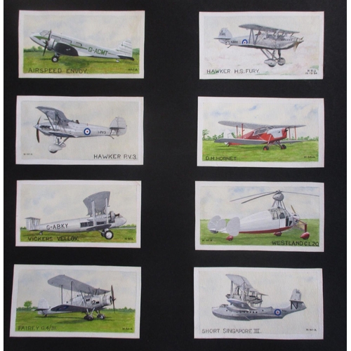 111 - Collection of 217 watercolour painted miniature aircraft by H.M. Absolon in album, mostly painted be... 