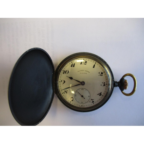 116 - Jaeger-Le-Coultre military issue pocket watch, white dial with black numerals, second dial, reverse ... 