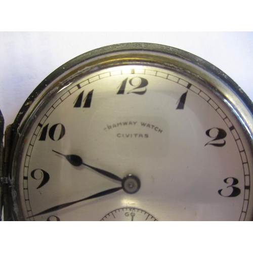 116 - Jaeger-Le-Coultre military issue pocket watch, white dial with black numerals, second dial, reverse ... 