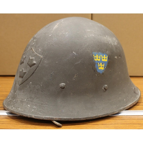 121 - Helmet range all fitted with liners in mixed condition with Greek M1934/39 helmet Size 55, light bro... 