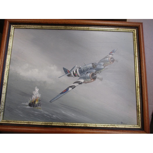 135 - No 605 Sqn RAF Collection. Framed range with:
1. Large charcoal drawing of Flying Officer Kenneth Da... 