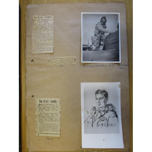 135 - No 605 Sqn RAF Collection. Framed range with:
1. Large charcoal drawing of Flying Officer Kenneth Da... 