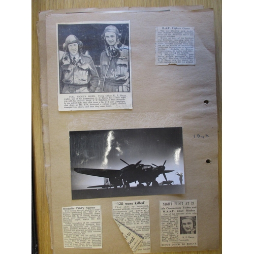 135 - No 605 Sqn RAF Collection. Framed range with:
1. Large charcoal drawing of Flying Officer Kenneth Da... 