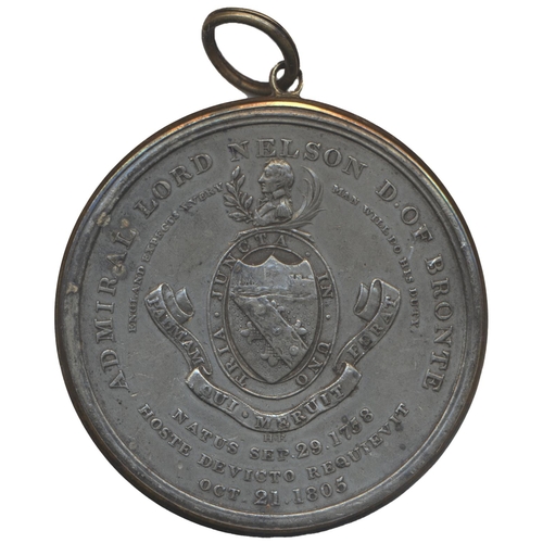 15 - 1805 Davison's Trafalgar Medal with original cooper rim, several minor carbon spots, otherwise good ... 