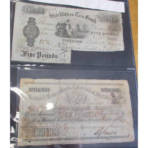 203 - Collection of mostly 1800s banknotes in album, generally good fine or better, includes England Hudde... 