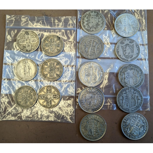 297 - Collection of pre-decimal coinage in mixed condition with some better, with half crowns 1823, 1834, ... 