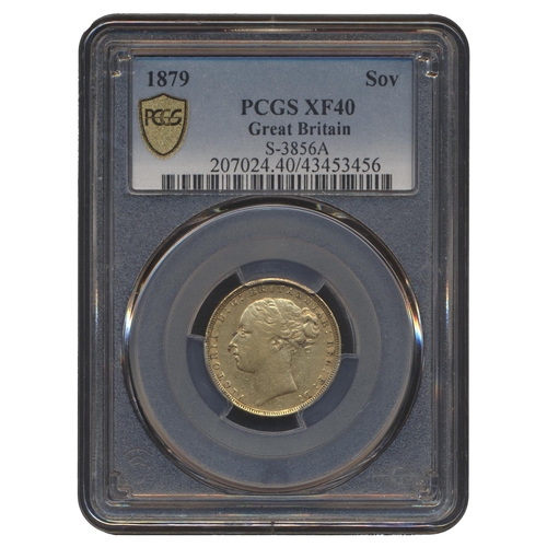 335 - Investment Gold Lot - documents required. 1879 sovereign encased by PCGS XF40. (See photo) (Y)