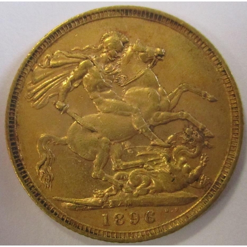 366 - Investment Gold Lot - documents required. 1896M sovereign fine. (Y)