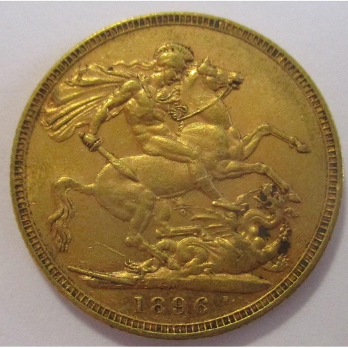 367 - Investment Gold Lot - documents required. 1896M sovereign fine. (Y)