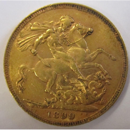 379 - Investment Gold Lot - documents required. 1899 sovereign fine. (Y)