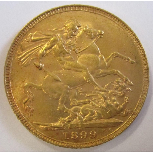 381 - Investment Gold Lot - documents required. 1899 sovereign fine. (Y)