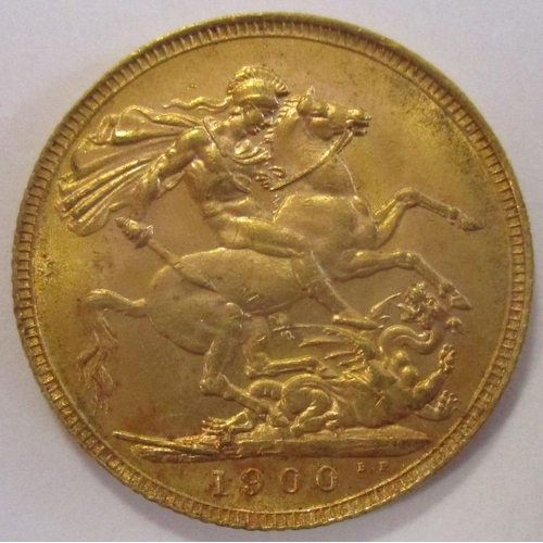 385 - Investment Gold Lot - documents required. 1900 sovereign fine. (Y)