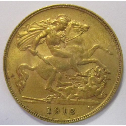 407 - Investment Gold Lot - documents required. 1912 half sovereign fine. (Y)