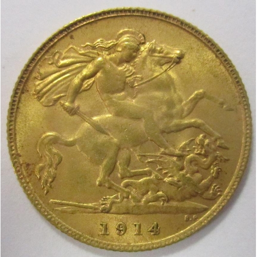 412 - Investment Gold Lot - documents required. 1914 half sovereign fine. (Y)