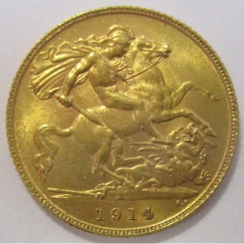 413 - Investment Gold Lot - documents required. 1914 half sovereign fine. (Y)