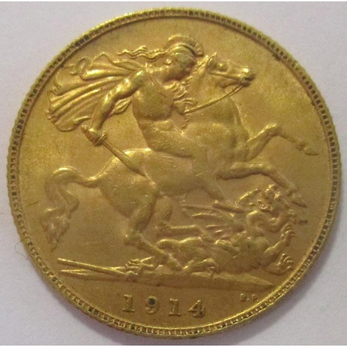 414 - Investment Gold Lot - documents required. 1914 half sovereign fine. (Y)