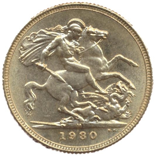 420 - Investment Gold Lot – documents required. 1930M sovereign very fine. (Y)