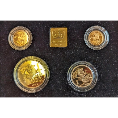 446 - Investment Gold Lot - Documents Required. 1991 Gold proof boxed sovereign four coin collection FDC. ... 