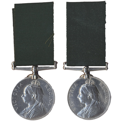 46 - Brother's QV Volunteer Forces Long Service Medals with engraved to 2 Pte G. Starbuck 1st V.B. Leices... 