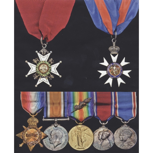 51 - WW1 CB neck badge, CMG neck badge, 1914-15 Star trio with MID oakleaf, 1935 Jubilee Medal and 1937 C... 