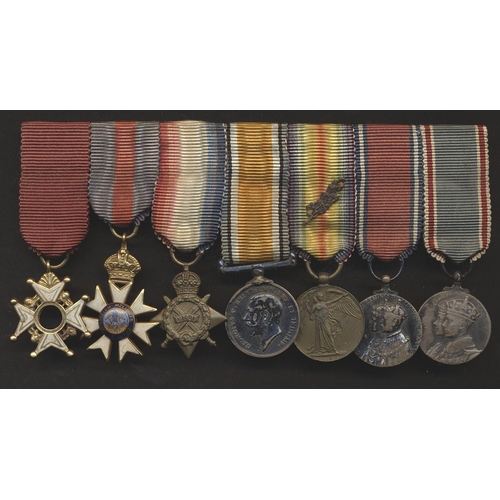 51 - WW1 CB neck badge, CMG neck badge, 1914-15 Star trio with MID oakleaf, 1935 Jubilee Medal and 1937 C... 