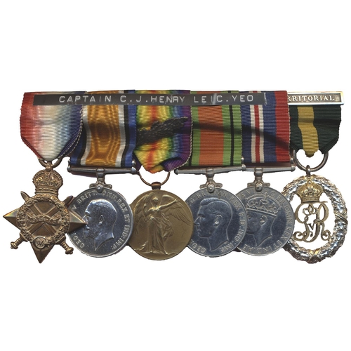 62 - 1914-15 Star trio with MID oakleaf, WW2 Defence Medal, BWM and KGV Territorial Decoration to Capt C.... 