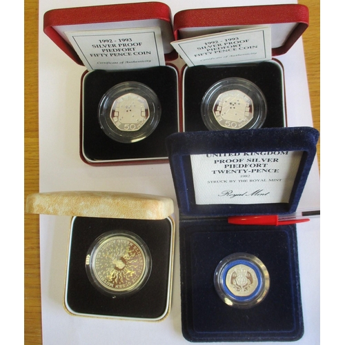 649 - Range of boxed silver proofs FDC, with £2 1989 twin set (3), £1 piedfort 1987, 1998, 2002 (2), 2003,... 