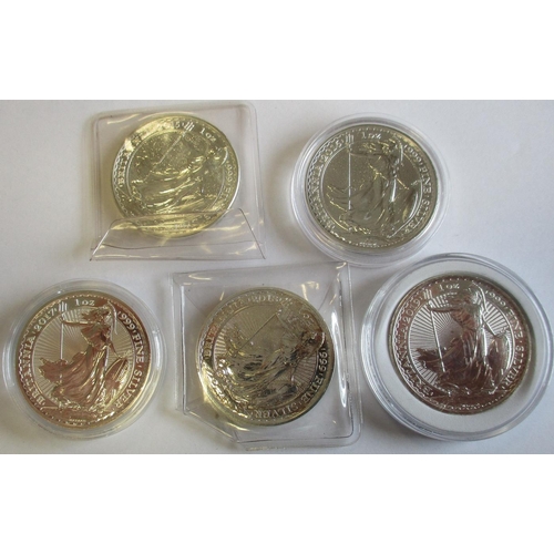 653 - 1oz silver Britannia range, with proof FDC 1998, 1999, 2000, 2002, 2004, 2006, uncirculated 2001, 20... 