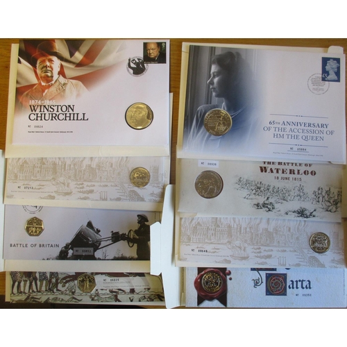 664 - Range of modern coins, coin covers and commemoratives, includes 2010 silver proof ingot cover (2 dif... 