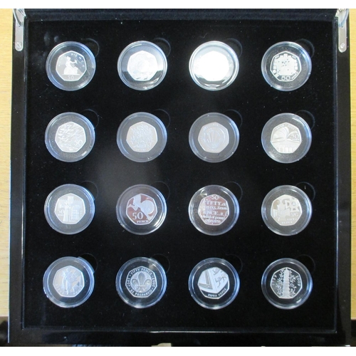 676 - 2009 'The UK 50p Silver Proof Collection' silver proof cased set of 16 FDC, includes 2009 Kew Garden... 