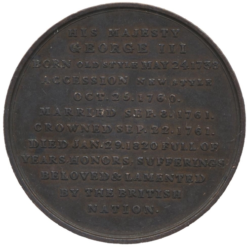 690 - 1820 Death of George III copper 40mm medal by T. Webb for Mudie, bust right, HOC AVSPICE ORBIS SALVS... 